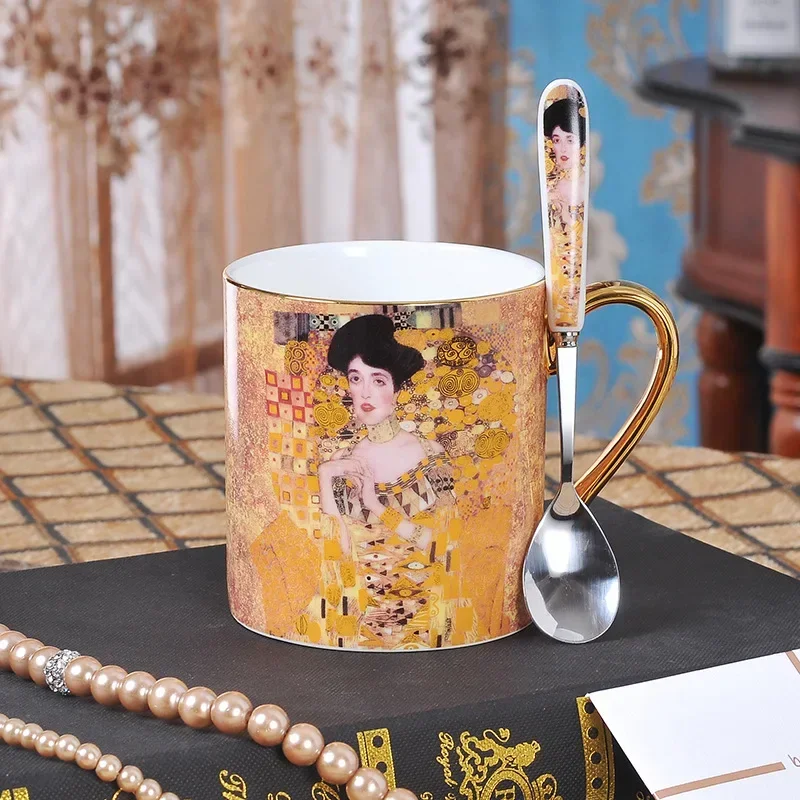 Bone China Coffee Mug Vintage Porcelain Caffe Cup Drinkware Klimt Kiss Tea Cup Tableware Wedding Birthday Gift Office Home Decor