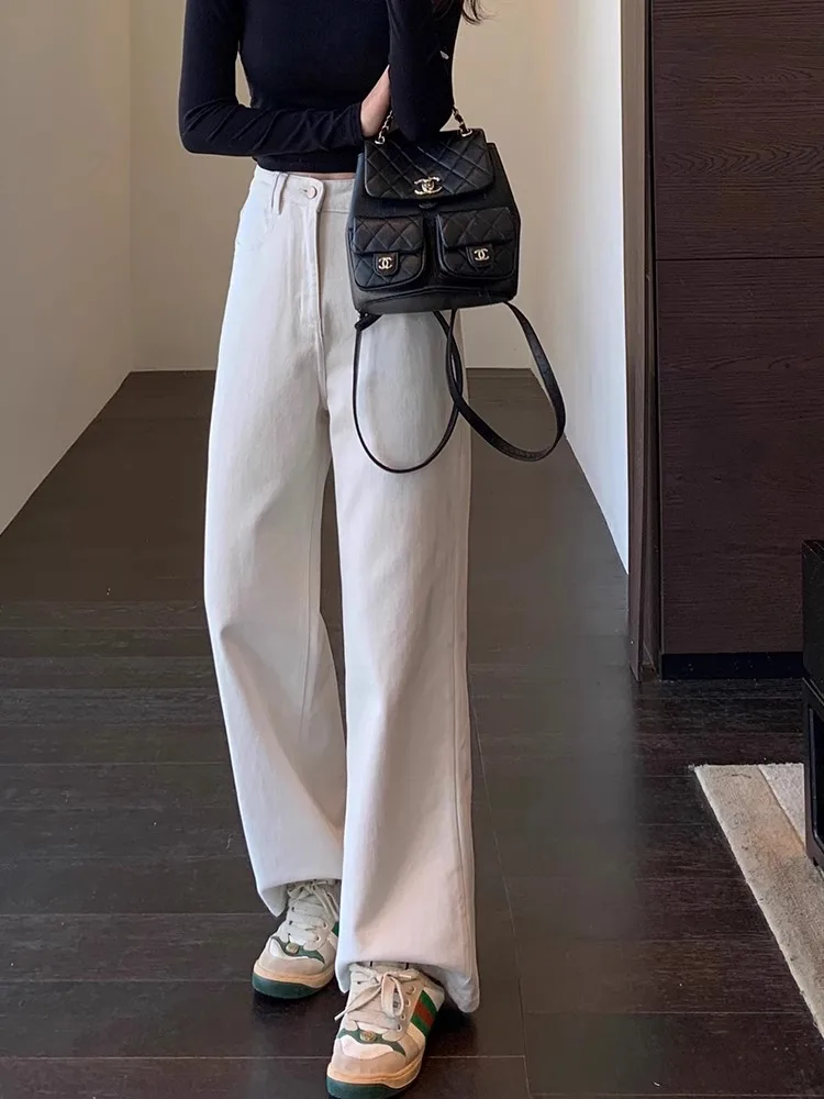 

Прямые широкие брюки для женщин, весенние и летние утягивающие светлые джинсы, повседневные свободные джинсы