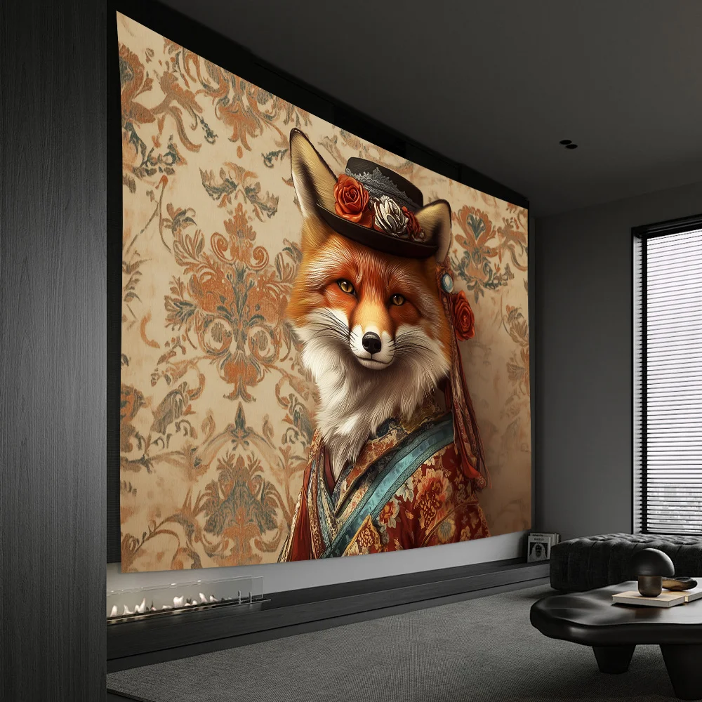 Vintage Fox Tapestry Traditional Attire Wall Hanging Polyester Fabric Living Room Bedroom Decor tapestry wall hanging