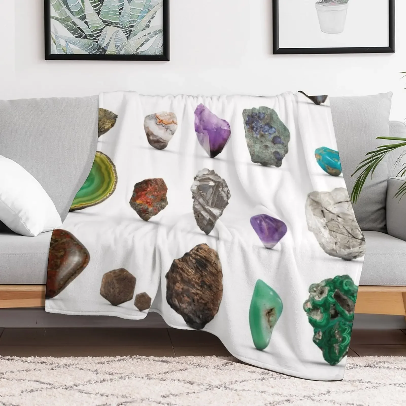 New Gemstones, Rocks, Minerals and Crystals Throw Blanket Soft Home Decor Blanket for Couch Bedroom