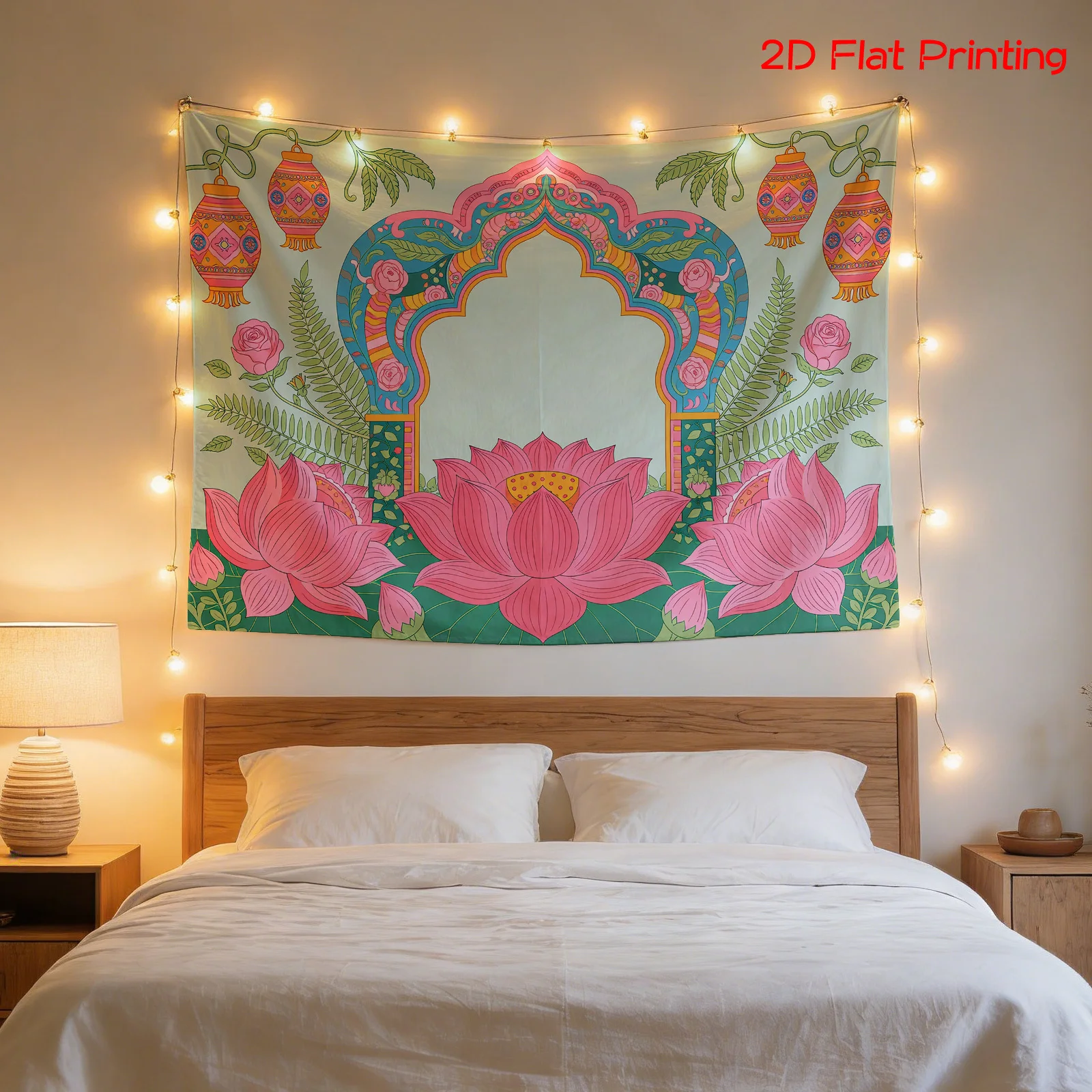 Large Lotus Flower Tapestry Boho Wall Hanging Art Ethnic Indian Print Decor Living Room 180x320cm