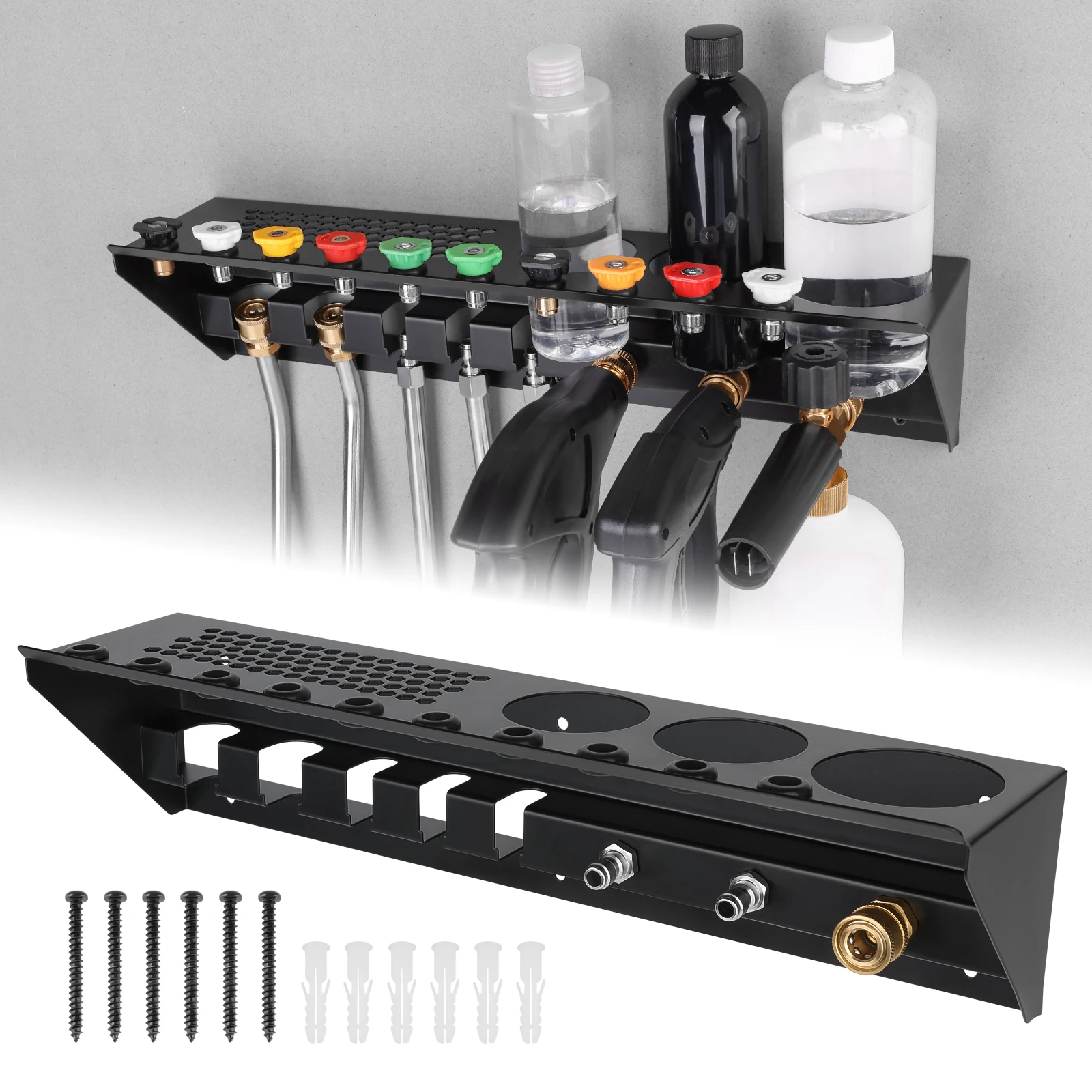 Houder voor hogedrukreinigerpistool & schuimkanon met 1/4 inch snelkoppeling, wandmontage voor spuitmond & verlengstok - afbeelding 2