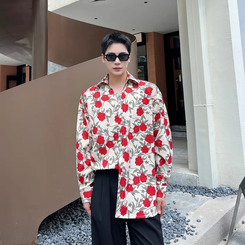 

Ретро цветочный принт irt Мужская женская лесная система Гонконг Sle Модный молодежный длинный све Свободный крой Повседневный irt