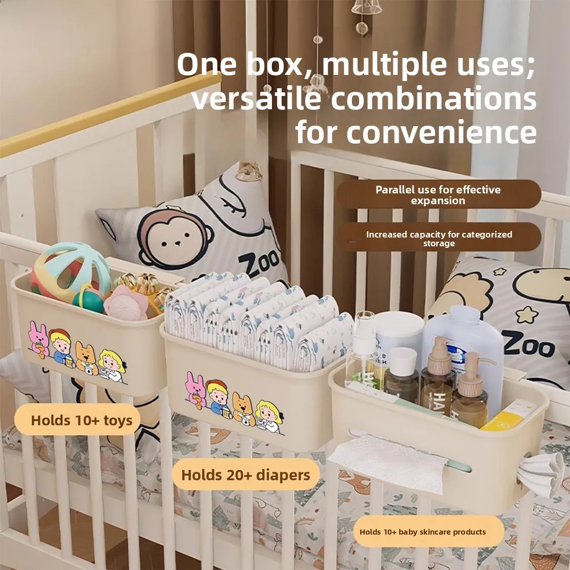 

Ящик для хранения детской кровати, бутылочка для подгузников, игрушка, органайзер для полотенец слюны, Ra, непирсированная пластиковая кровать, решение для хранения изголовья