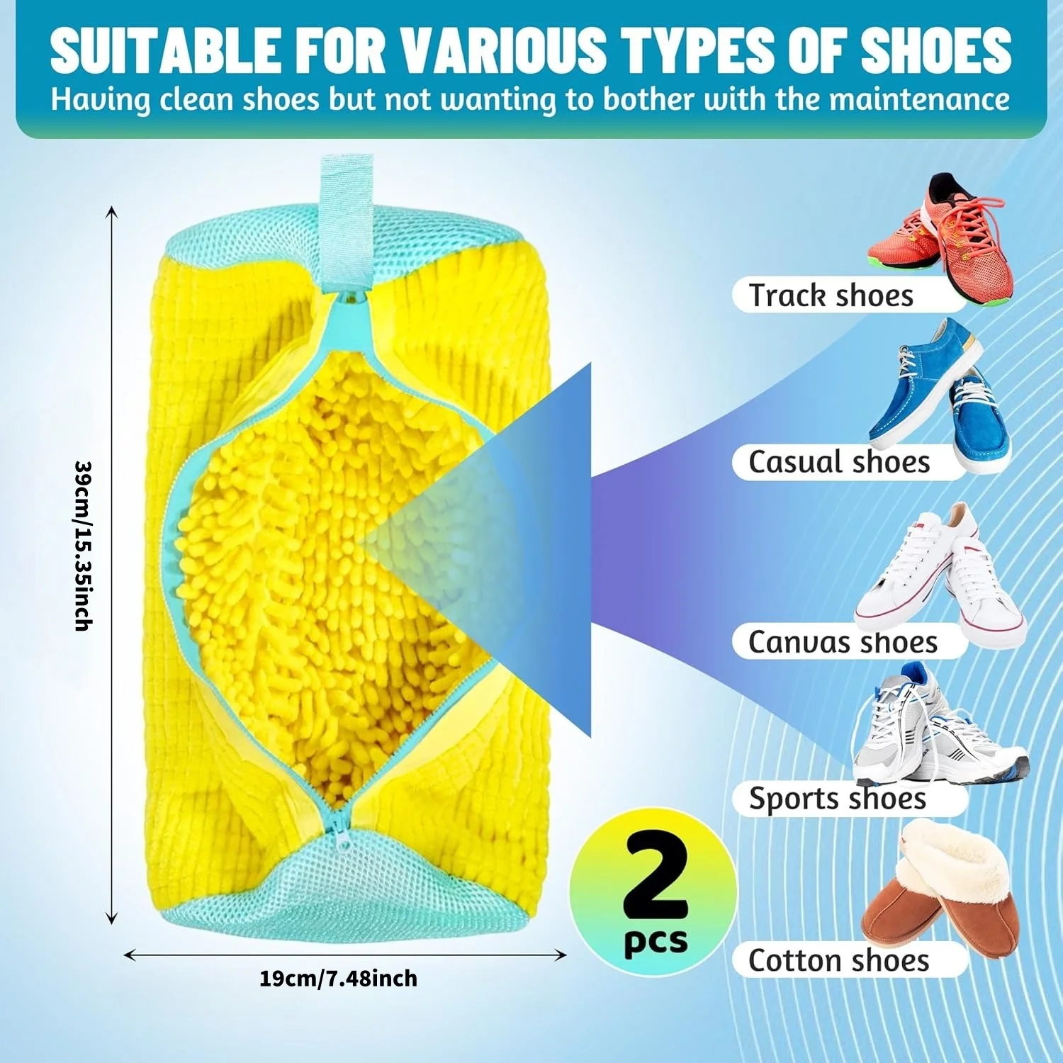 Reusable Shoe Washing Bag, 360° Deep Cleaning, Used for Machine Washing, Protecting Shoes and Washing Buckets, Anti Slip Zipper