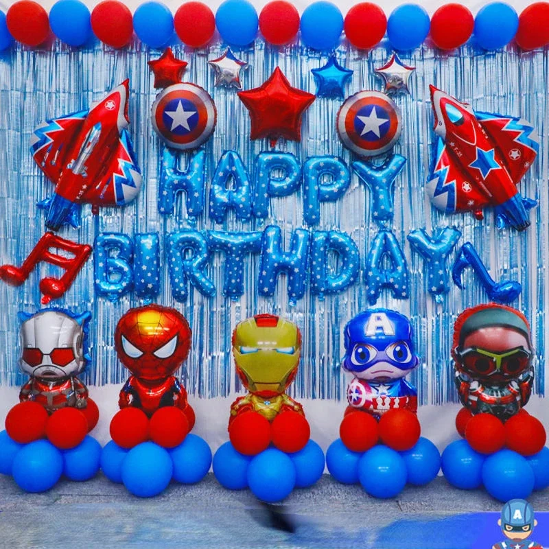 Marvel Movie Avengers Captain America Spider-Man Cartoon Three-dimensional Aluminum Film Balloon Birthday Party Scene Decoration