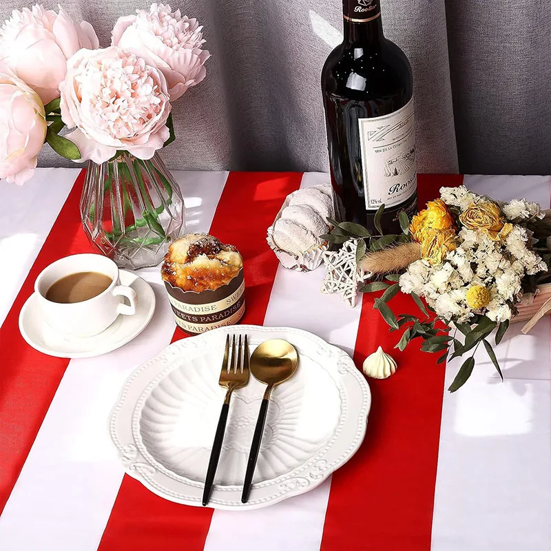 

pe Red and White striped tablecloth Carnival Circus theme birthday party decoration plastic tablecloth size 137*274cm