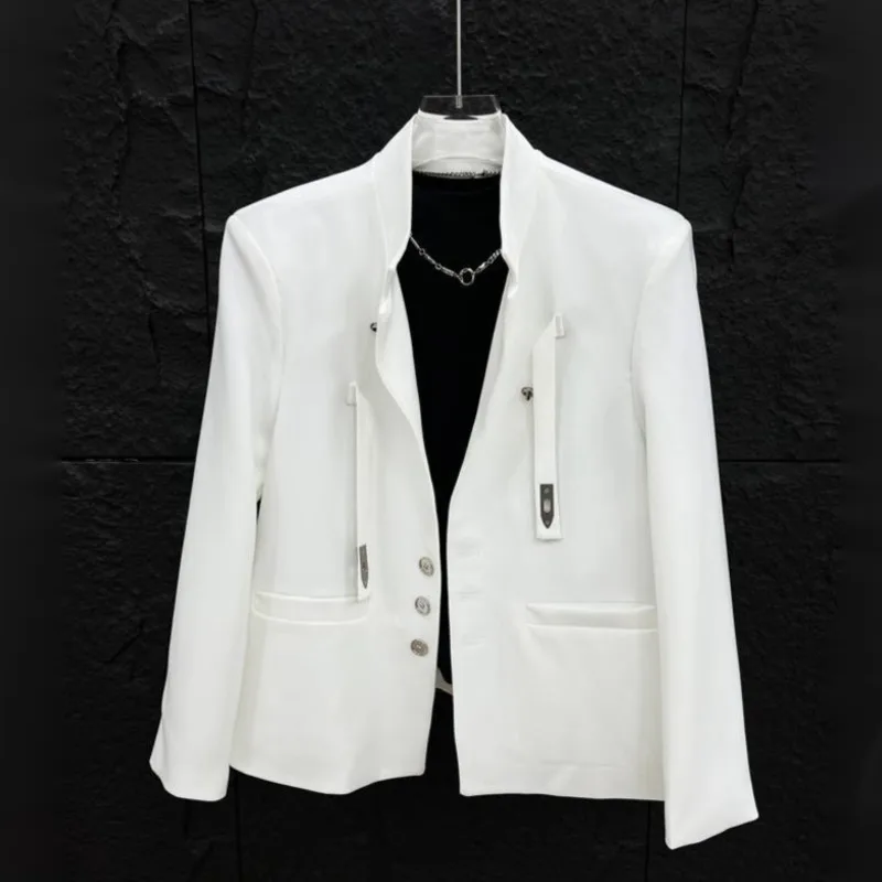 WVGA Spring Autumn New Man Tide Metal Buckle China-Chic Stand Collar Blazer Stylish Niche Design Casual Suit-Coats Ins Y2K W9277