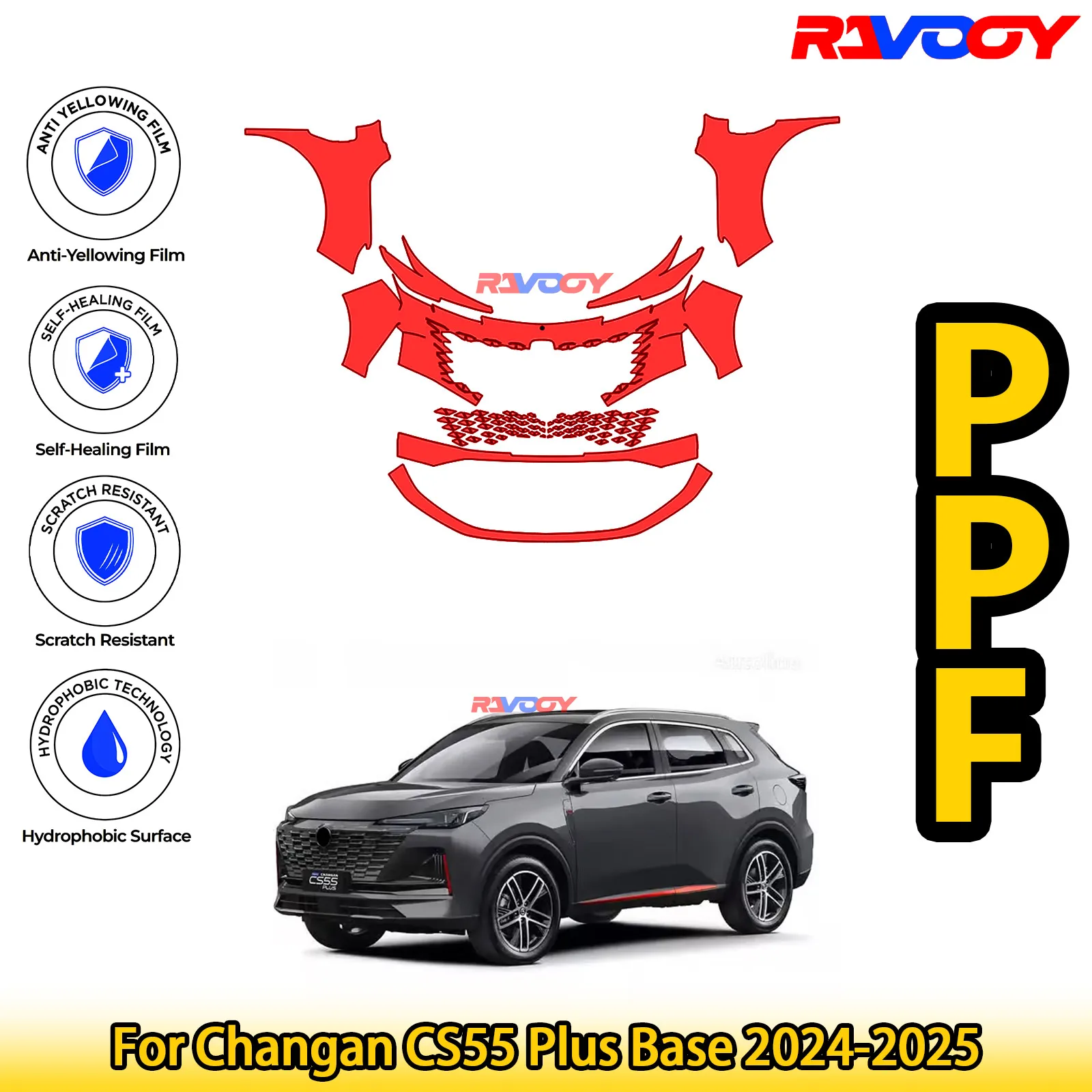 

Для Changan CS55 Plus Base 2024-2025 глянцевая матовая черная предварительно вырезанная передняя защитная пленка PPF Kit
