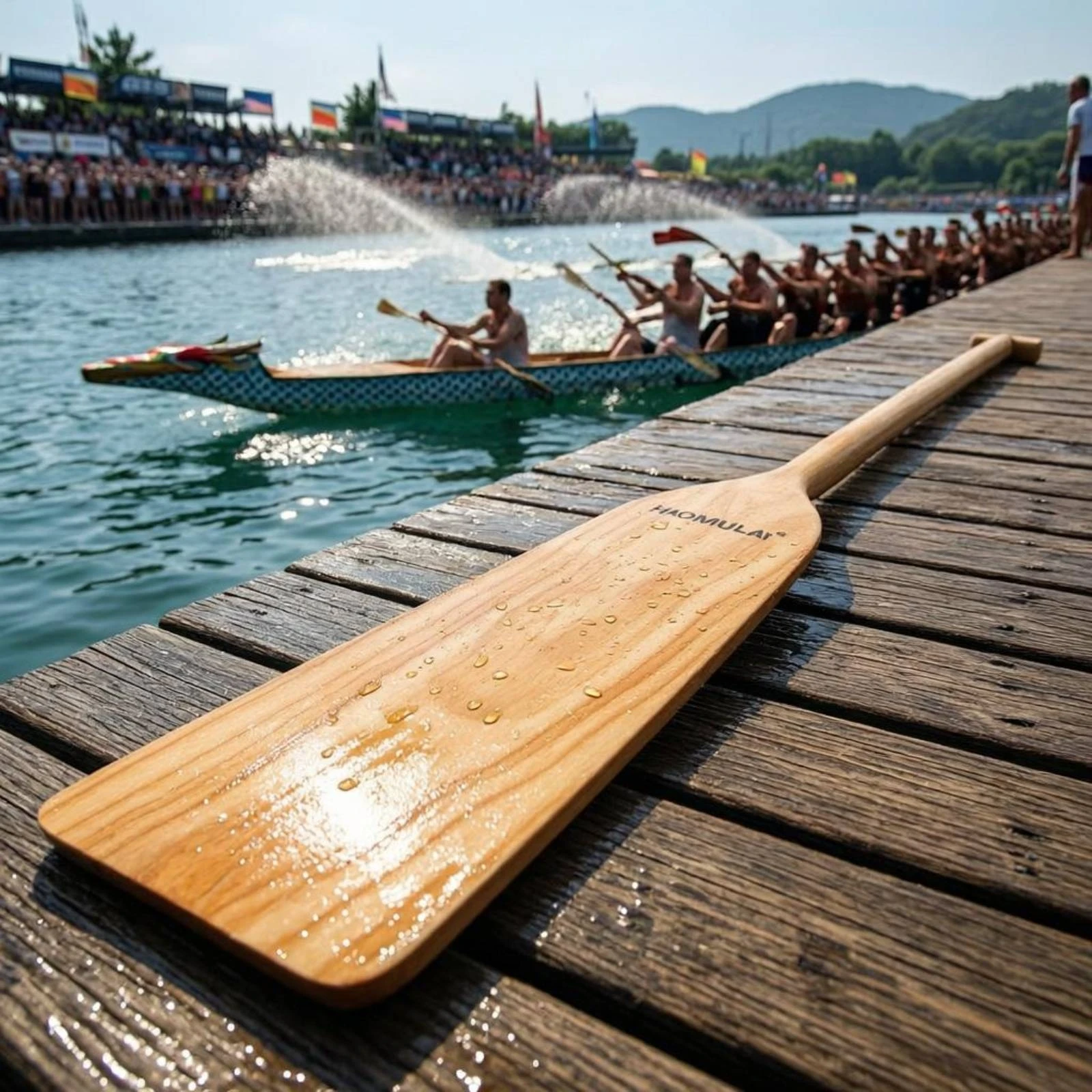 Dragon Boat Paddle Long Shaft 18 Cm Blade Solid Wood Natural Grain Water Sport Gear for Racers
