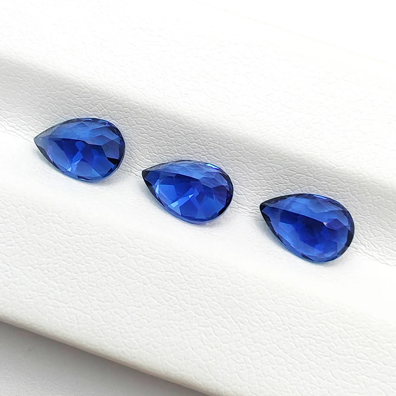 Laborgezüchteter Saphir in Birnenform, Königsblau, DIY-Charms für Schmuckherstellung, Ring, Halskette, Ohrringe, Hauptmaterialien, Zertifikat – Detail 2