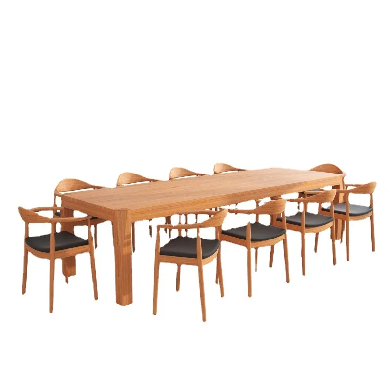 

Solid wood strip conference table and chair combination, office staff meeting table
