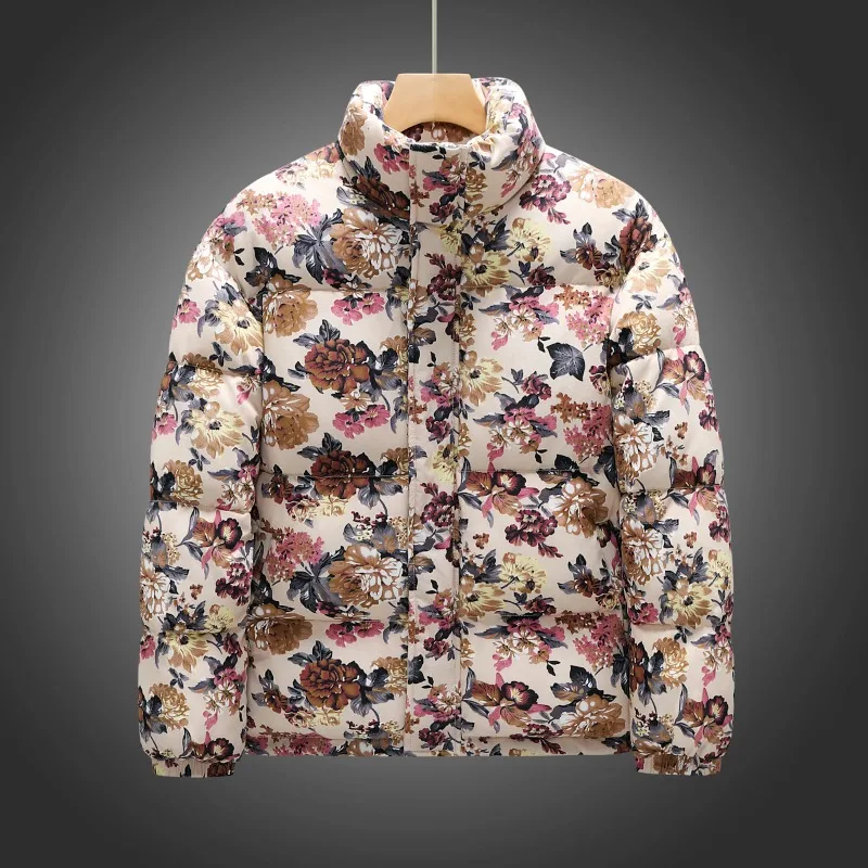 European-Sized Winter Collect Warm, Thickened Patterned Cotton Jacket with Stand-Up Collar Plus-Size Fashionable Outerwear