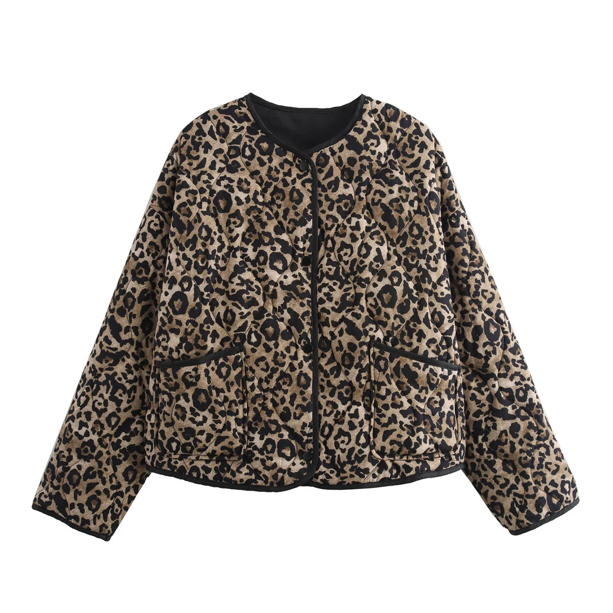 

Women's New Fall And Winter Leopard Print Parka Vintage Padded Jacket Boho Style Front Button Padded Coat Women Casual Autumn