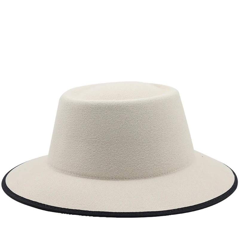 New Women's flat top hat hat beach fedoras elegant chapel Girl panama hat fascinator Wedding picture felt Wool Hat Billycock hat