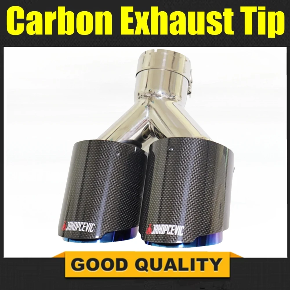 

Car Exhaust Tip Modification Dual Blue Pipe Automobile Glossy Carbon Fiber Double Exhaust Muffler Tailpipe for Universal