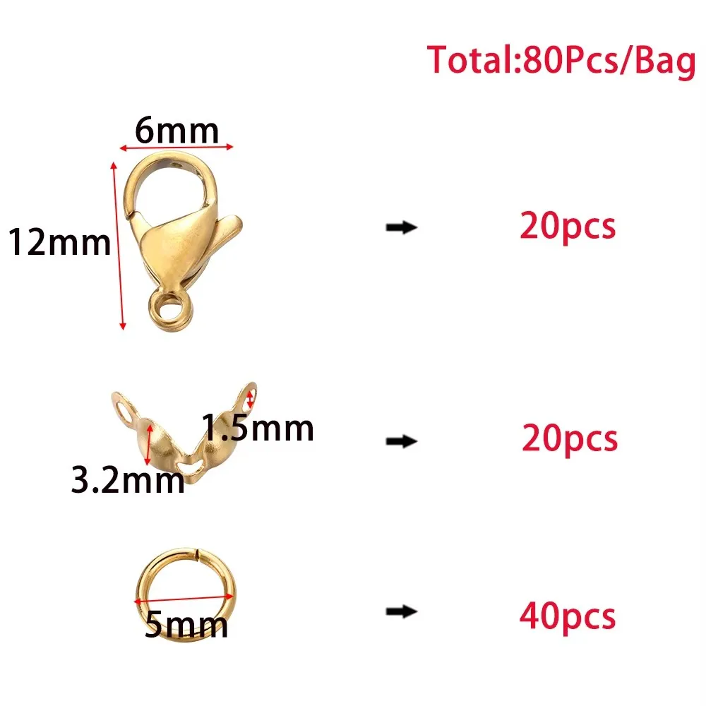 80Pcs/Set Stainless Steel Lobster Clasps Jump Rings Connectors