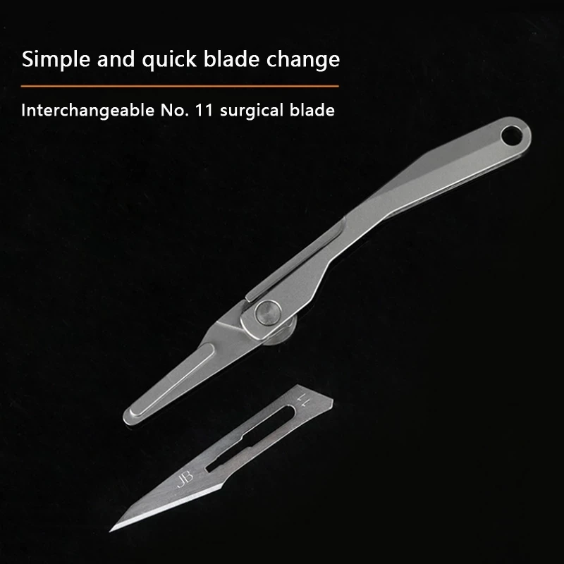 Mini Titanium Alloy Folding Scalpel Medical Folding Knife EDC Outdoor Unpacking Pocket Knife with 10pcs Replaceable Blades