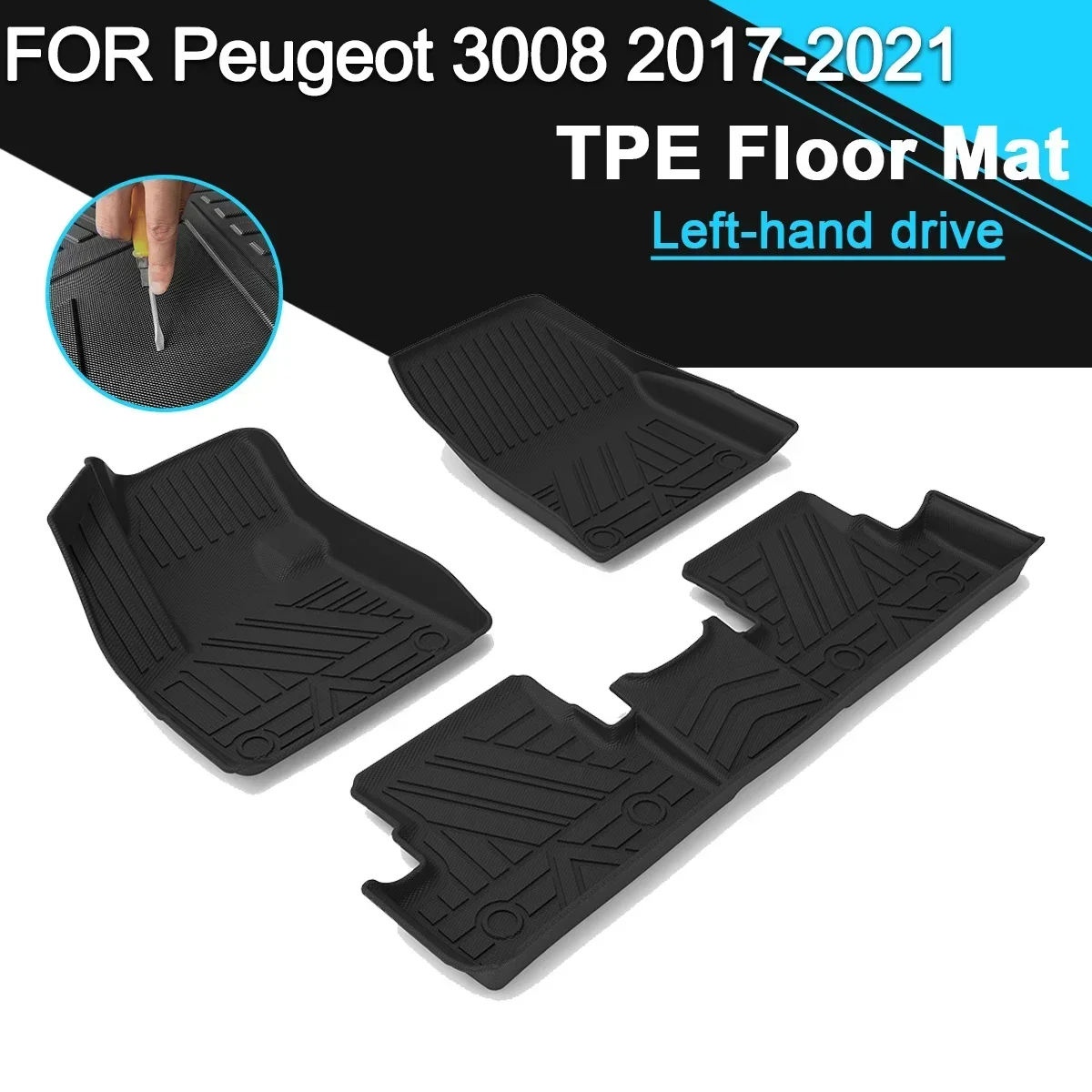 

Car Floor Mat Waterproof TPE Rubber Non-Slip Fully Surrounded Refit Left Hand Drive Car Accessories for Peugeot 3008 2017-2021