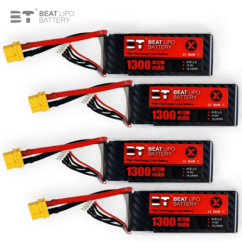 4s 14.8V 1300mAh 95C LiPo Battery For RC Quadcopter Helicopter FPV Racing Drone Spare Parts 14.8V Rechargeable Battery With XT60