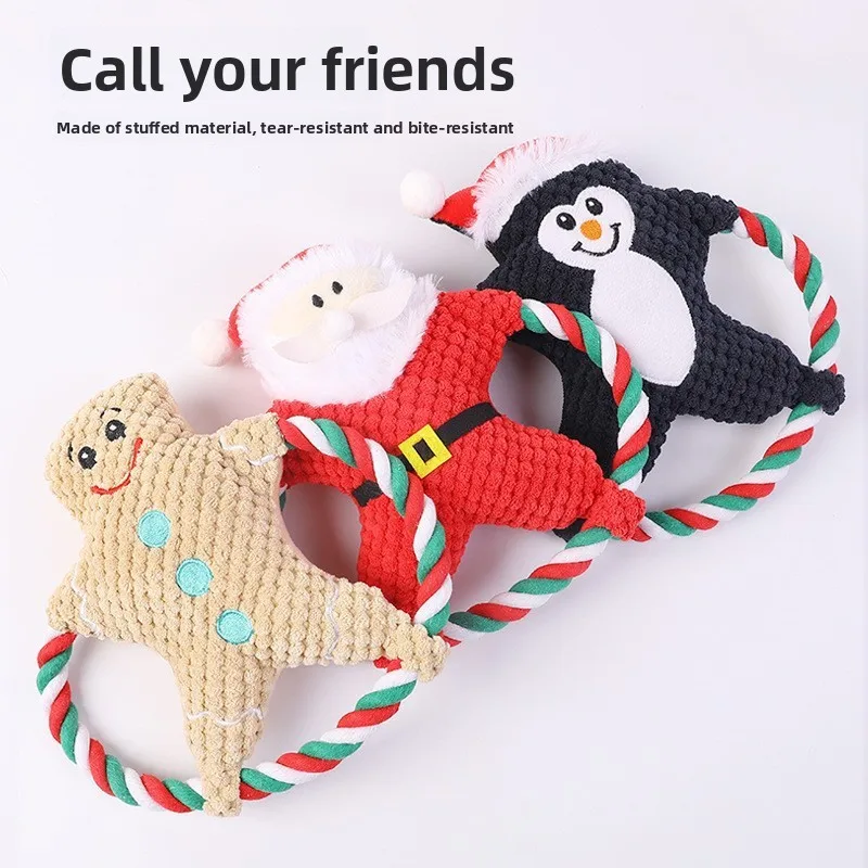 

Christmas Pet Toys Interactive Frisbee, Grinding Sound Dog Toys, Bite Resistant and Stress Relieving Cat Toys,Pet Supplies Knots