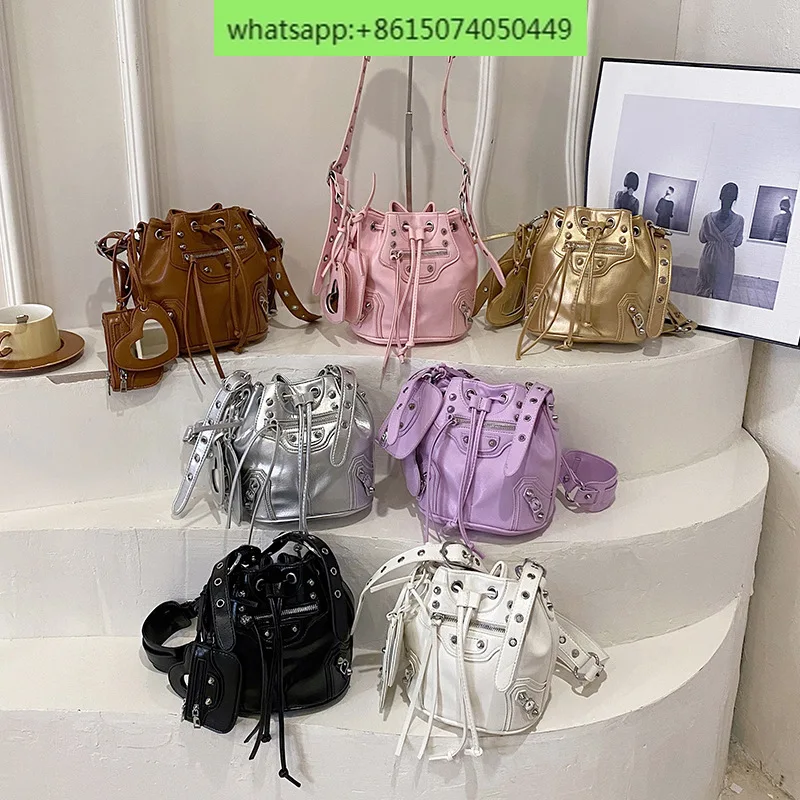 Punk Feng Shui Bucket Bag New Western Style Personalized Versatile Drawstring Single Shoulder Diagonal Straddle Bag