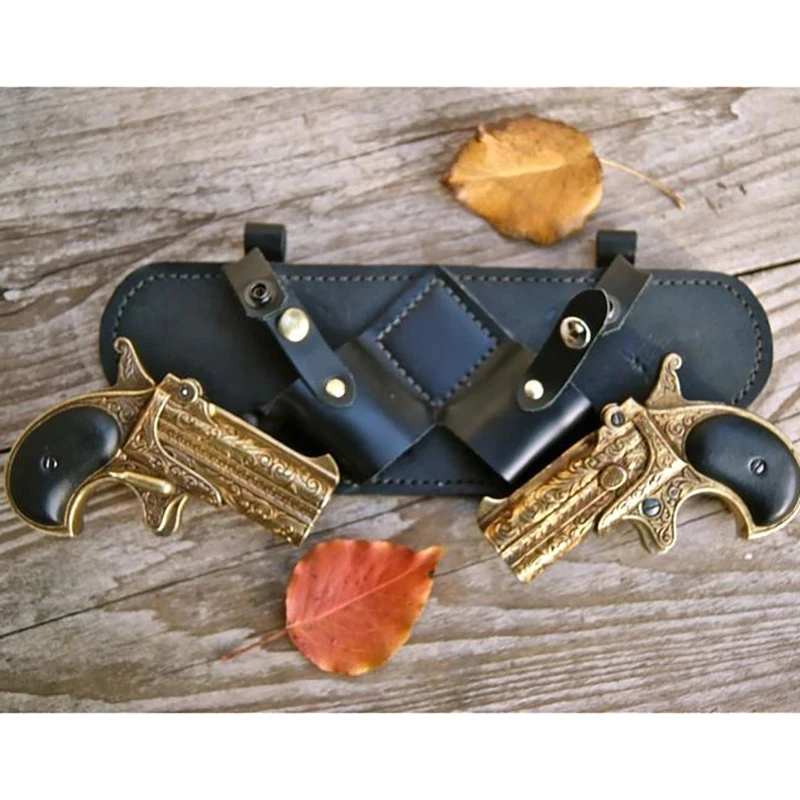 

Western Cowboy Pirate Double Pistol Holster PU Leather Derringer Holder Steampunk Gothic Mini Gun Belt Bag LARP Halloween Props