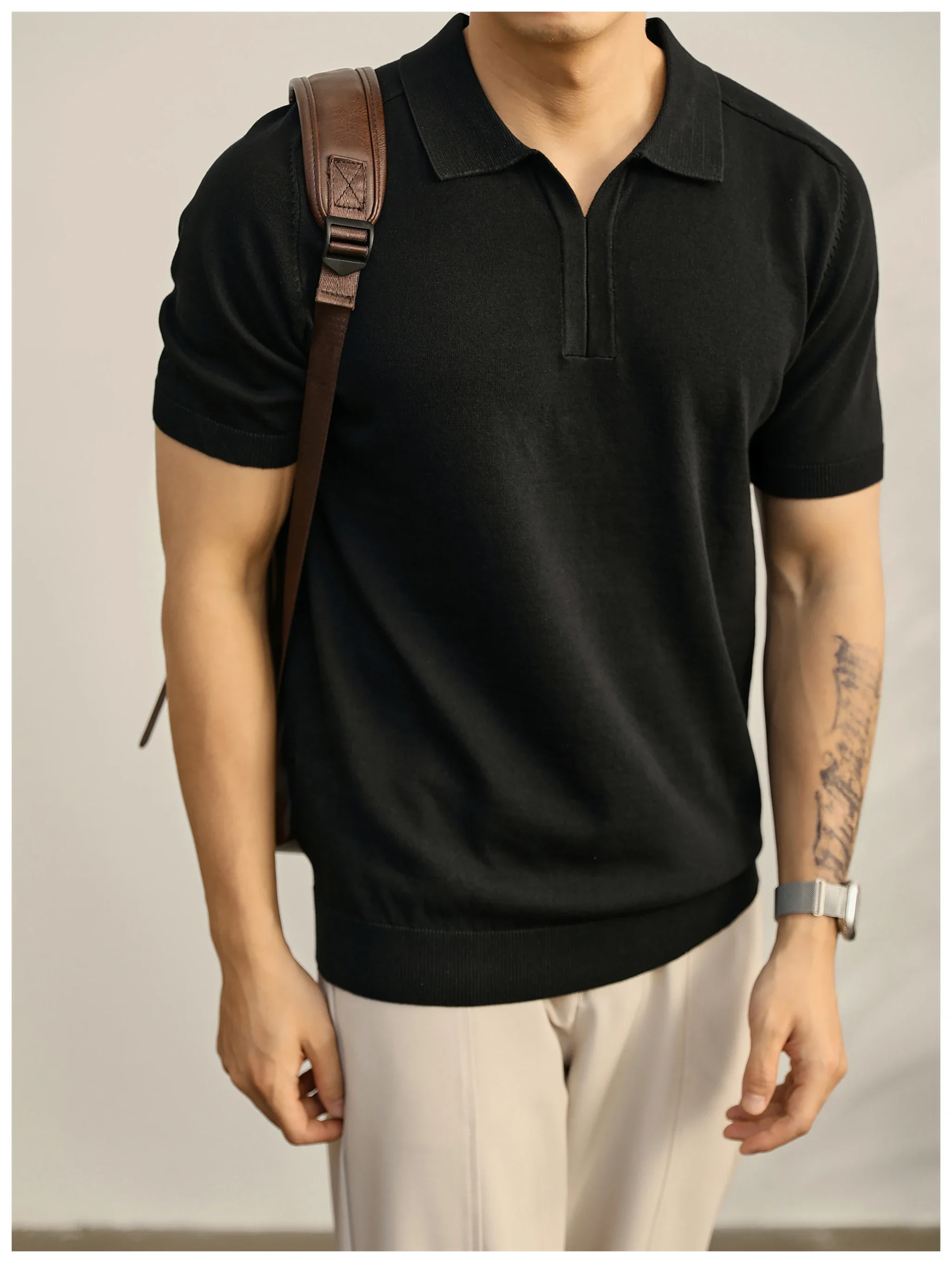 Men's Summer Commuter V-Neck T-Shirt, Minimalist Solid Short Sleeve Top, All-Match Casual Comfortable Knit Sweater