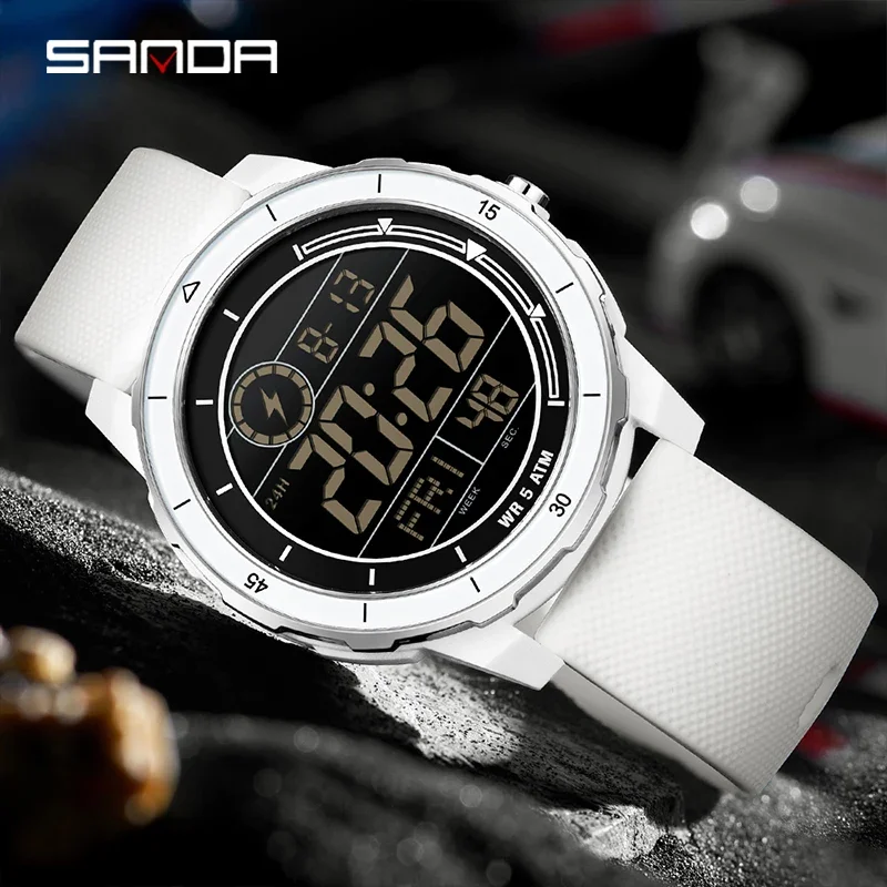 SANDA 새로운 패션 남성 스포츠 시계 야외 다기능 방수 시계 LED 빛나는 전자 아날로그 디지털 남성 시계