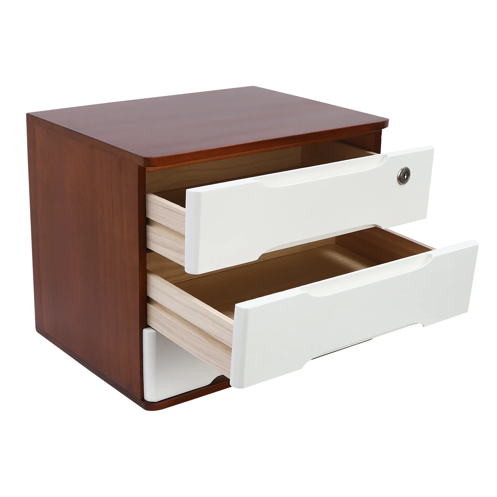 ไม้เดสก์ท็อปกล่องเก็บลิ้นชักสําหรับ Office Home Table Display Organizer w/Lock