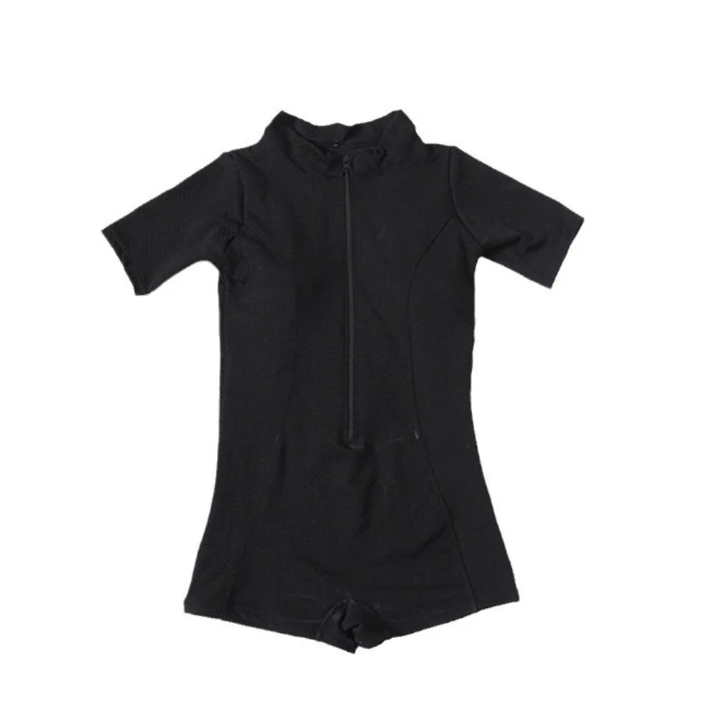 

Shorts Short Sleeve Swimming Suit Solid Half High Collar One Piece Swimsuit High Neck Blue Bathing Suit Hot Spring