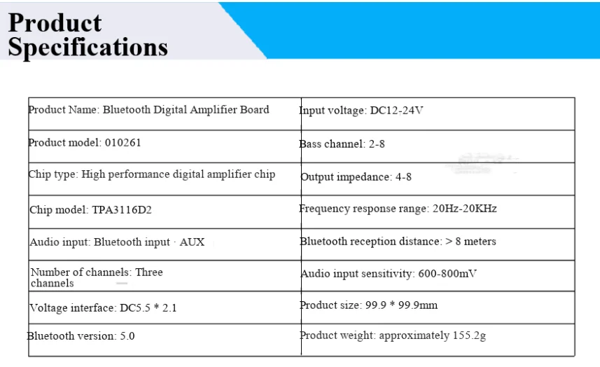 1pcs/lot Bluetooth 5.0 digital amplifier board 2.1 channel 50Wx2+100W subwoofer TPA3116D2 original chip
