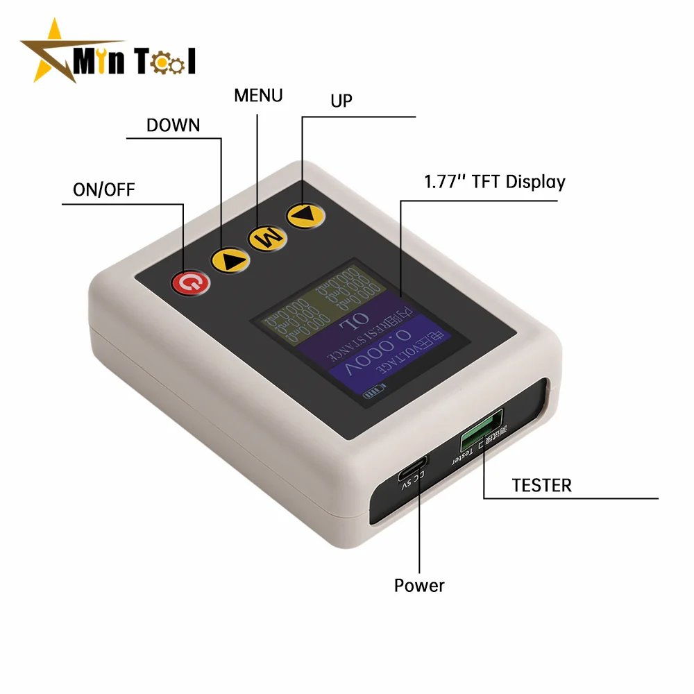 TS4520 0.1mΩ~20Ω  Internal Resistance Detector 4-Wire 0.001V~45V Voltage Tester 5V Type-C With Kelvin Clip for Electrician Tool