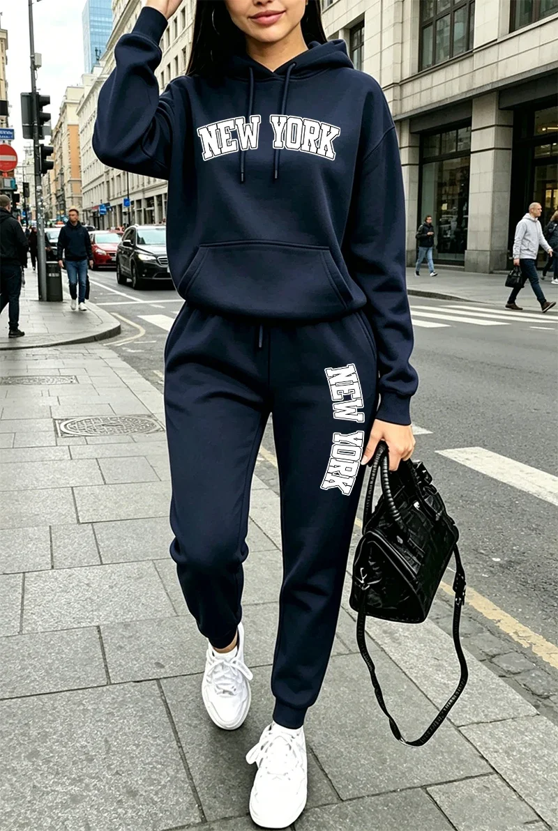 2026 New Womens Outfits Printing Casual Hooded Sweatshirt Sportswear Outdoors Sports Jogging Clothing Daily Street Hoodie Pants