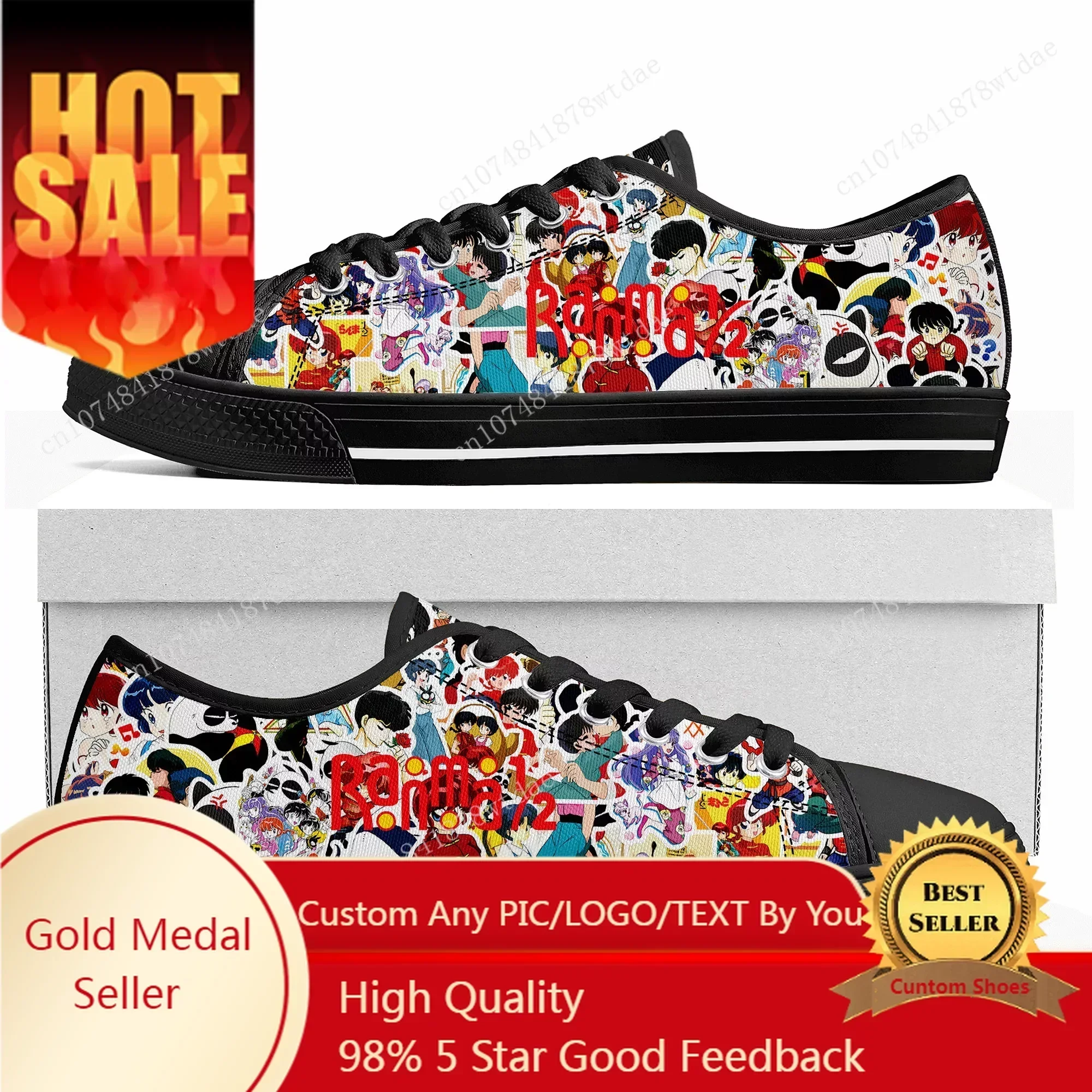 Ranma 1/2 Low Top Sneakers Womens Mens Tendo Akane High Quality Canvas Sneaker Casual Anime Cartoon Customize Shoes