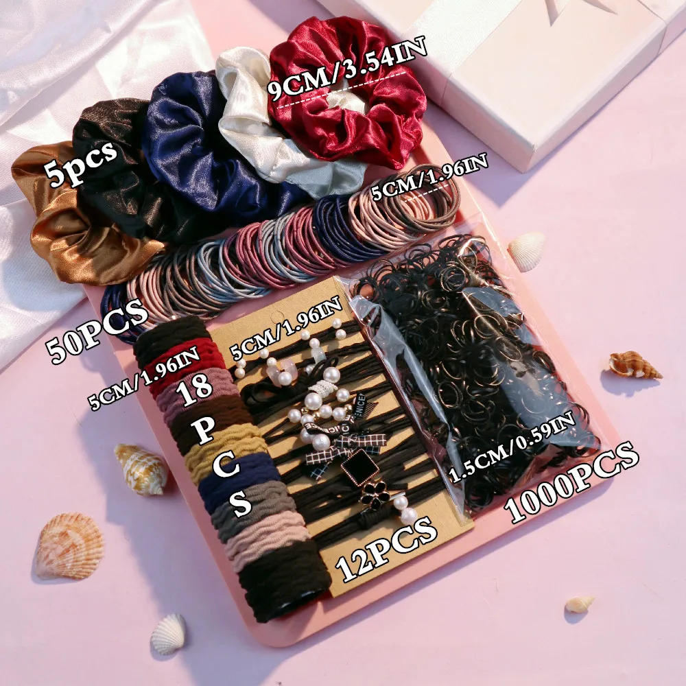 1Set Dark Hair Accessories for Woman Set Seamless Ponytail Holders Variety Hair Scrunchies HairBands Scrunchy Hair Ties