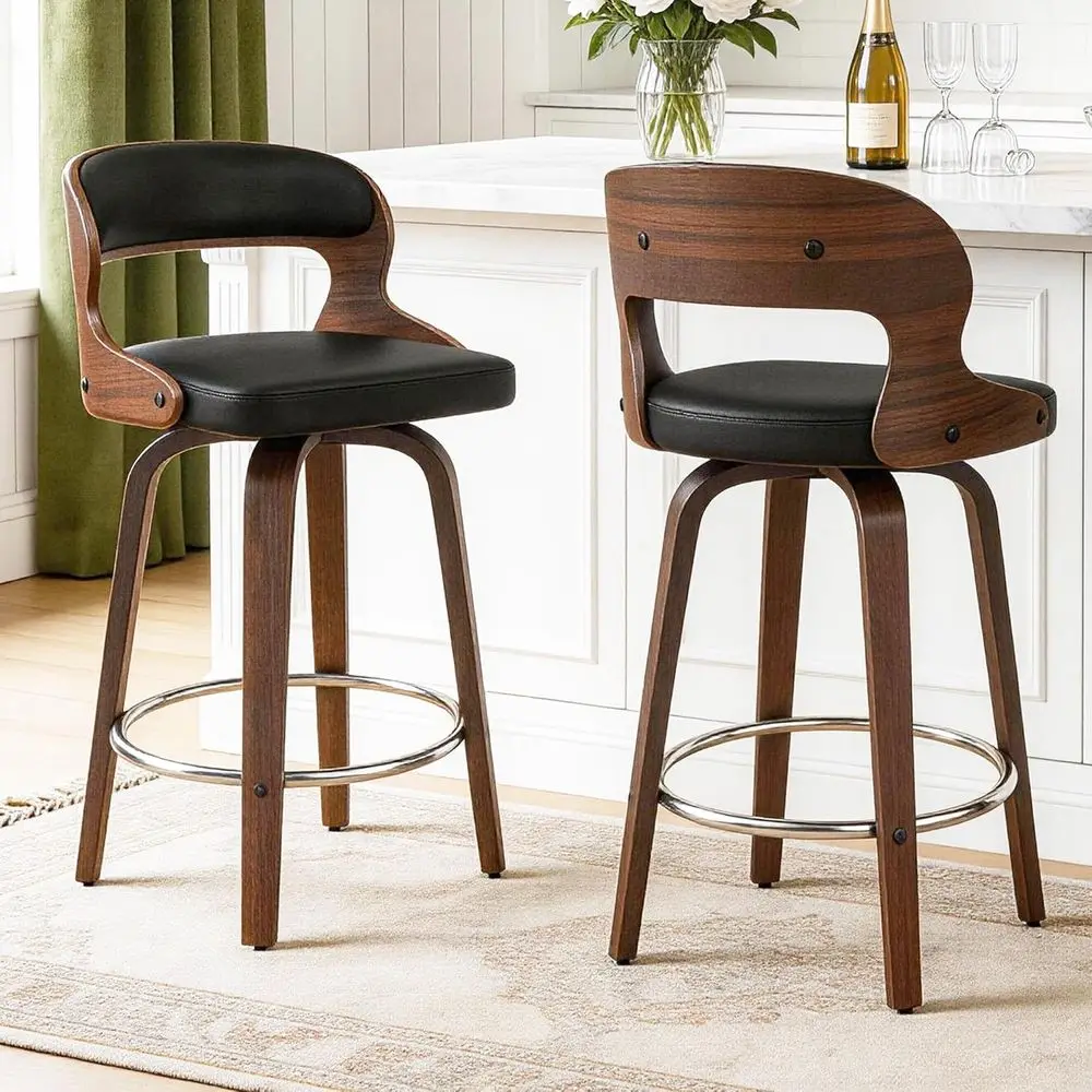 

Set of 2 26 Counter Height Bar Stools, Modern PU Leather Island Chairs with Back and Footrest, Ideal for Kitchen, Bar, Restauran