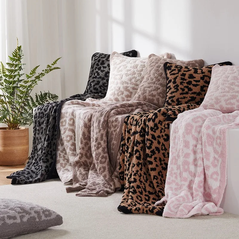 

Leopard Print Throw Blanket Jacquard Knitted Acrylic Soft Cozy for Sofa Bed Travel Party Home Decor Hand Wash Only Warm Flannel