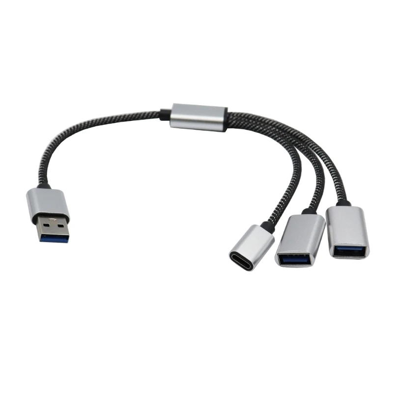 USB 2.0 Splitter Cable, 1 to 3 Female USB and USB C Simultaneous Charging and Data Transmission Highly Efficiency