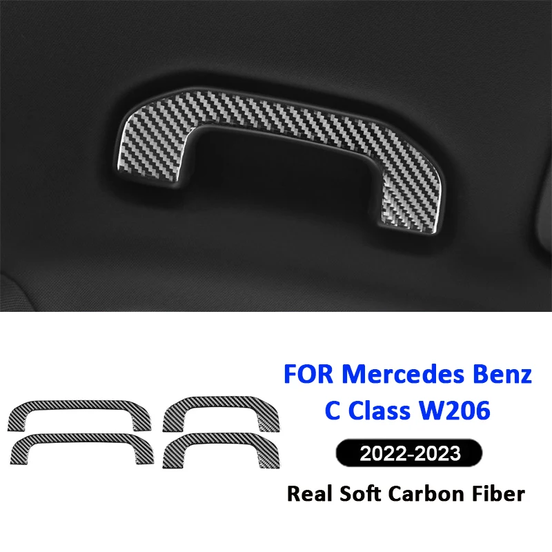 

For Mercedes Benz C Class W206 2022-2023 Carbon Fiber 4PCS Car Roof Assist Handle Cover Decoration Sticker Interior Accessories