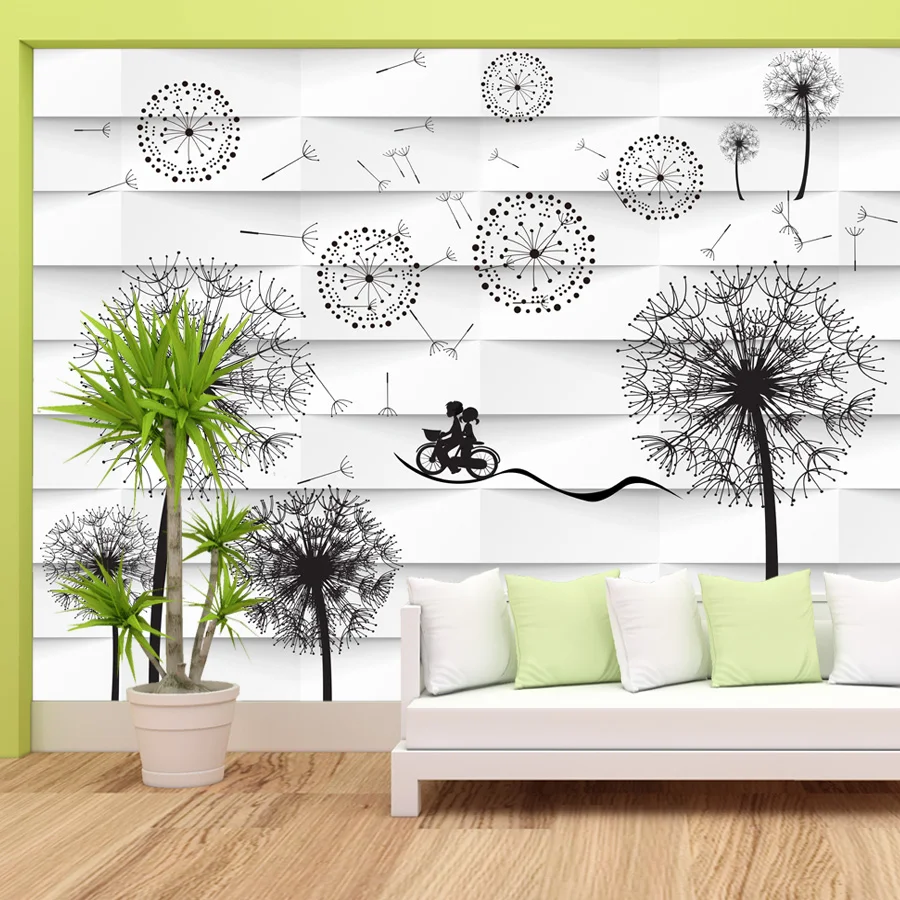 9+ Waterproof Geometry Brick Style Floral Dandelion Wallpaper for Living Room, Self Adhesivve Optional,TV Home Decor Panel Mural