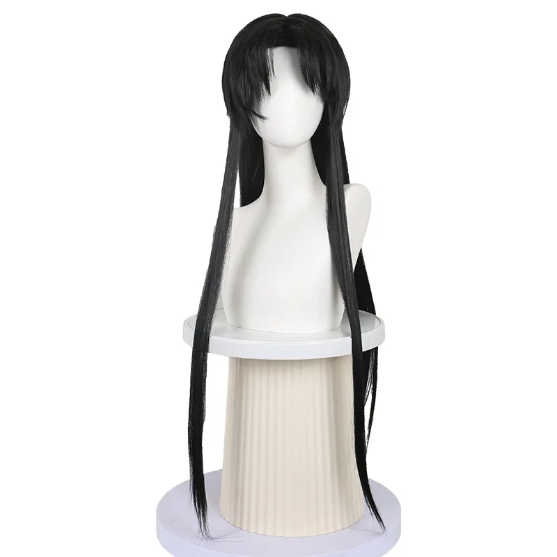 

Synthetic Long Straight Black Wig with Realistic Scalp Top, Vintage Style, Costume Party, Cosplay, Daily Wear, Factory Direct