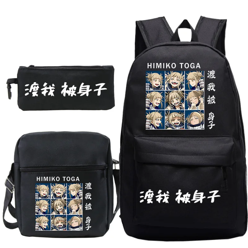 

My Hero Academia Himiko Toga Print School bags Mochila Teens Travel Bookbag Anime Backpack School Boys Girls Bagpacks 3pcs Sets