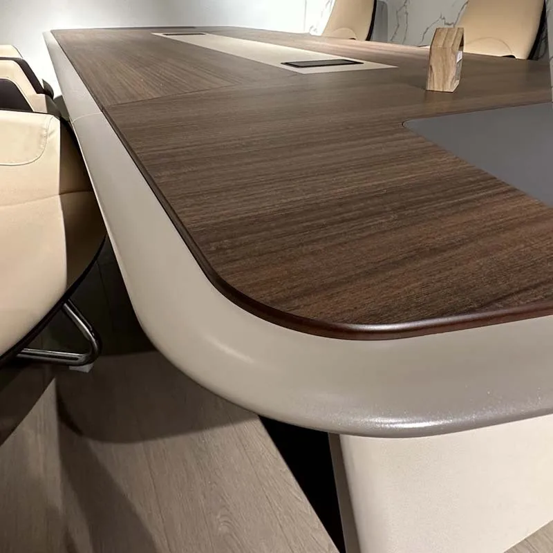 Simple Modern Large Office Conference Table With Baking Paint Arc Long Table Chair Combination For Negotiation Office Desks