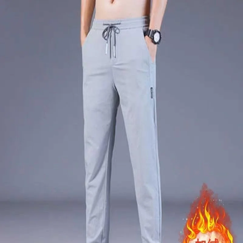 

Новое поступление, быстросохнущие мужские спортивные брюки-на флисовой подкладке, осень/зима, уличная свободная модная рабочая одежда, повседневные прямые длинные брюки