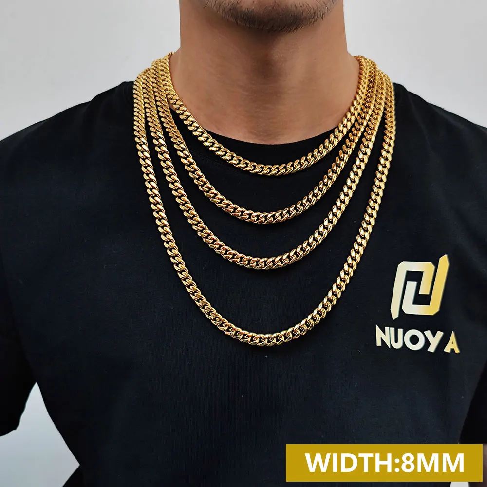 Hip Hop Men\'s 8/10/12/14/16mm Stainless Steel Necklace Miami Cuban Link Chain Fashion Jewelry Free Custom Logo