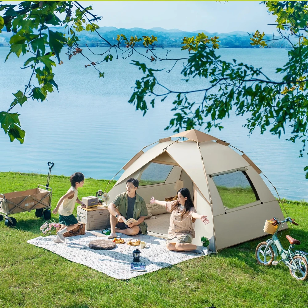 Outdoor Portable Folding Tent Suitable for Camping and Overnight Stays  Fully Automatic Black Beach Tent Thickened and Rainproof