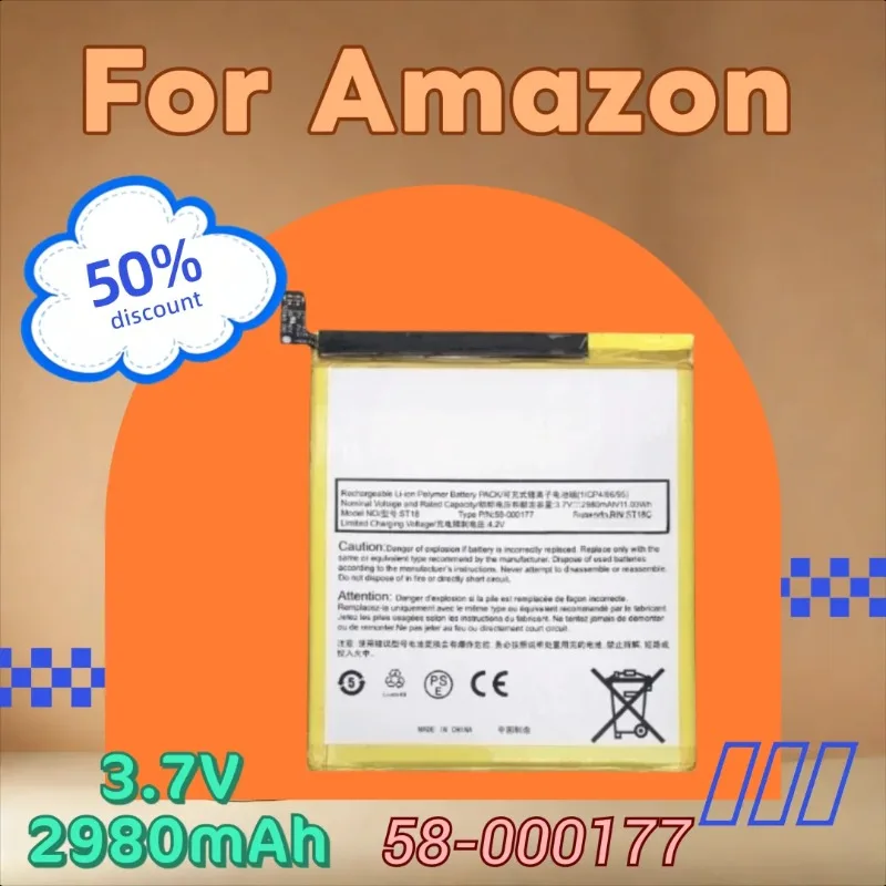 

Высококачественный новый аккумулятор 3,7 В, 2980 мАч 58-000177 ST18 для Amazon Fire 7-го поколения SR043KL, выпуск 2017