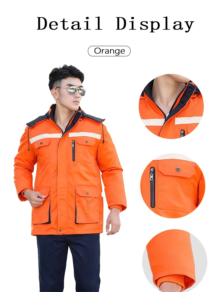 Odpinana zimowa kurtka robocza parka termiczna odblaskowa kombinezon roboczy magazynowy na zewnątrz średniej długości chroniąca przed zimnem kombinezon roboczy