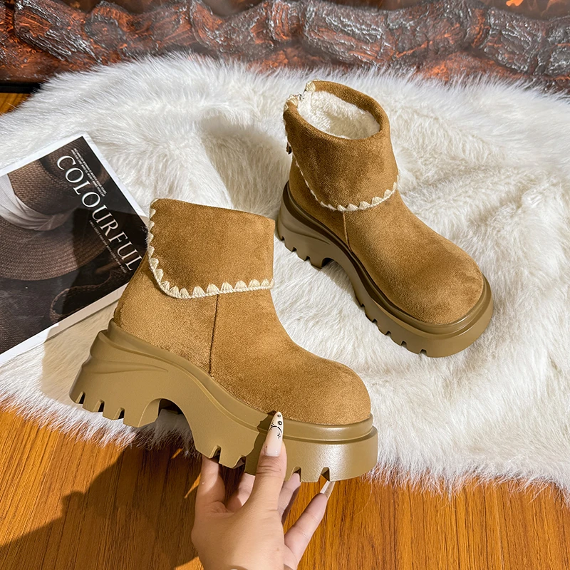 

Women's Winter Thick Heel Stacked Boots 2025 Faux Fur Lined Versatile Northeast Snow Boots for Cold Weather Comfort